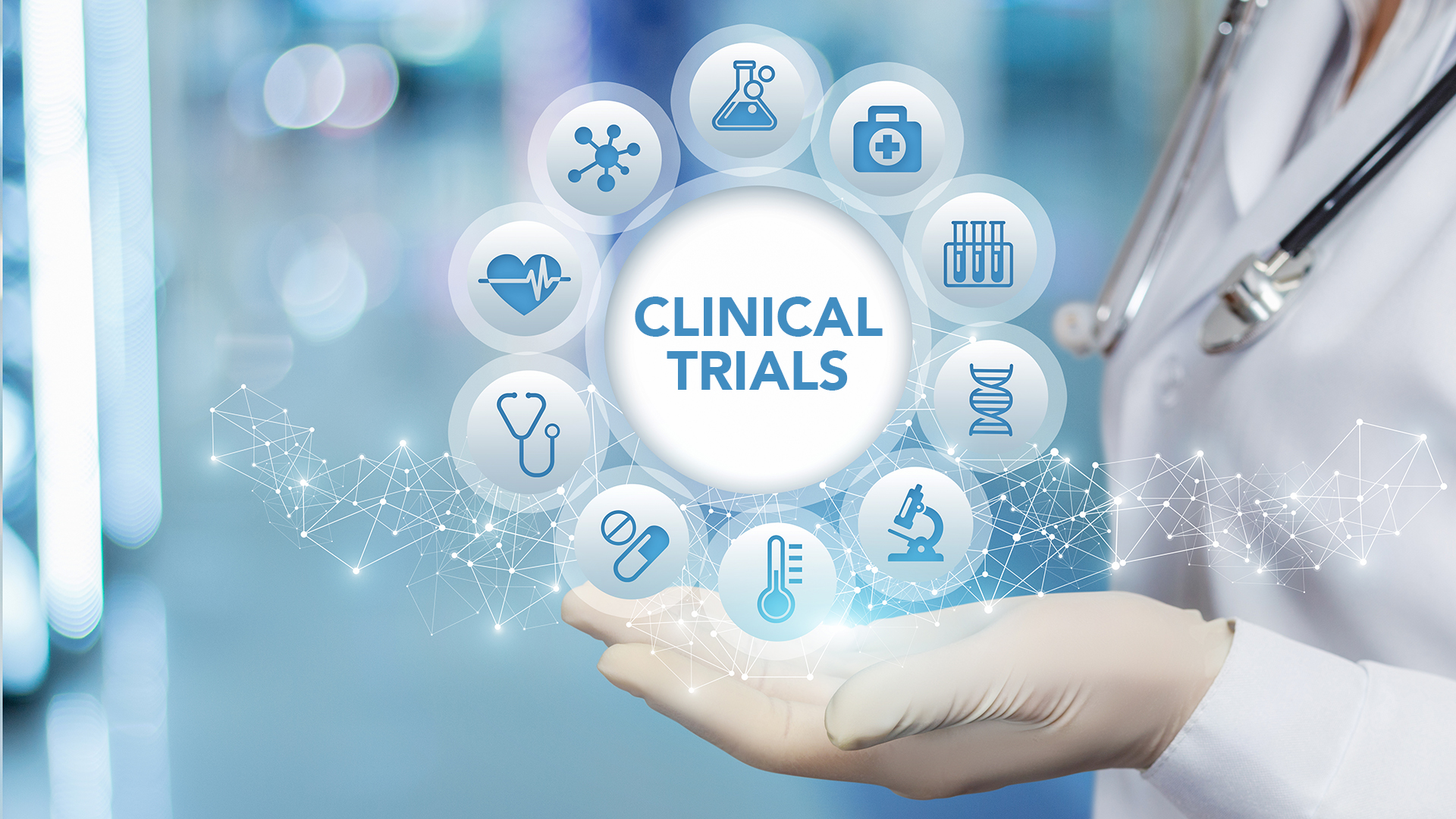 The doctor shows the structure of the medical examination on blurred background