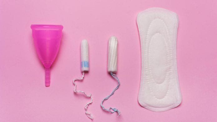 Period products on pink background