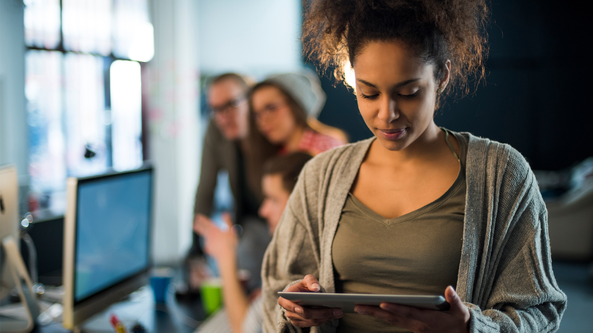 Office worker on tablet