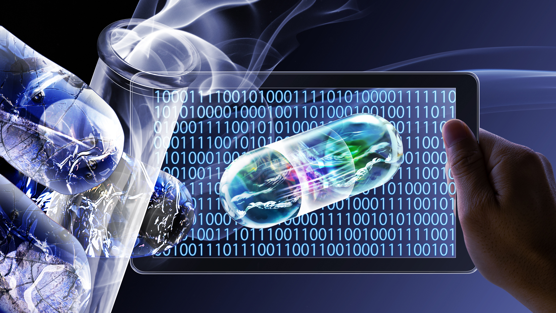 An artificial intelligence robot experiments and studies in a test tube. Development and research of new drugs