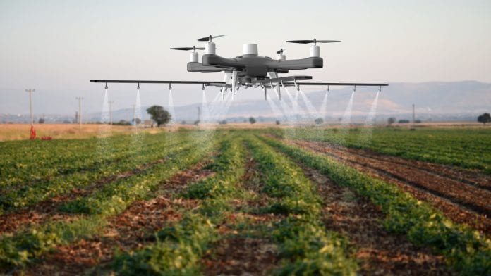 Drone spraying crops