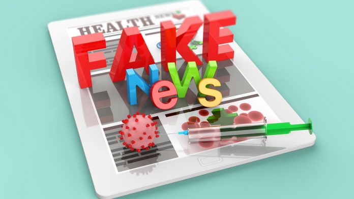 Covid-19 vaccination and fake news in online internet media news on touch tablet PC 3D render medical misinformation