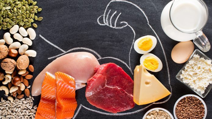 Composition with high protein food. sources of protein