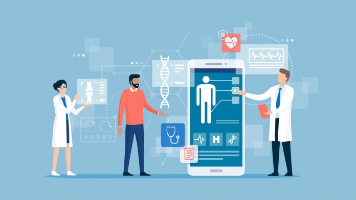 Doctors examining a patient using a medical app health data
