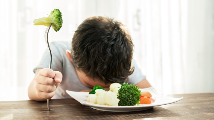 Child is very unhappy with having to eat vegetables. weight loss