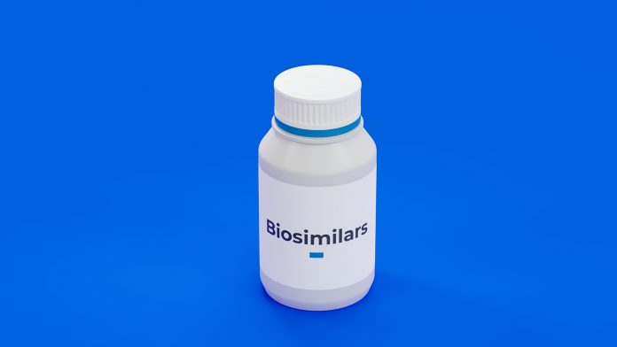 Biosimilars,Pharmaceutical,Drug,Bottle,On,Blue,Background.,A,Safe,Biological biosimilars